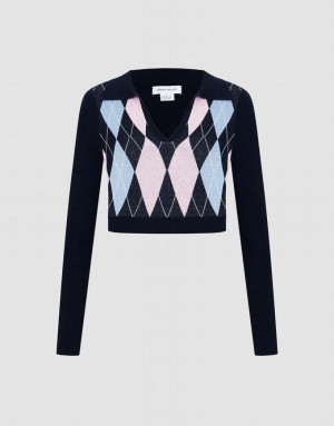 Multicolor Urban Revivo Argyle Crop Women's Sweaters | SAYPWO-159