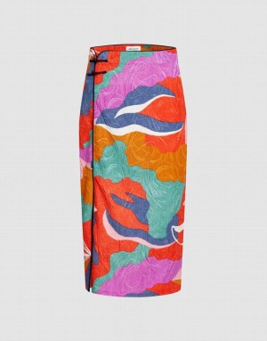 Multicolor Urban Revivo Colorblock Frog Button Split Hem Women's Skirts | JXSGKP-053