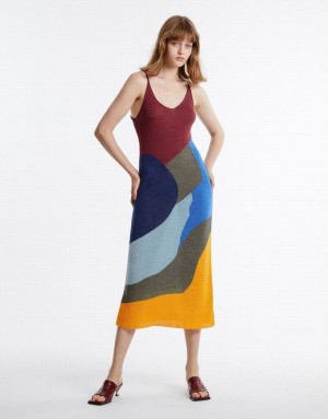 Multicolor Urban Revivo Colorblock Women's Knitted Dress | PFYJHX-915