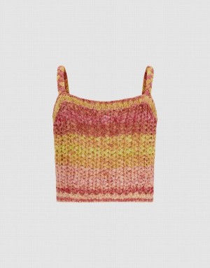 Multicolor Urban Revivo Crochet Striped Knitted Cami Top Women's Cardigan | KHGEZO-472