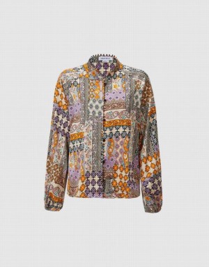 Multicolor Urban Revivo Patchwork Print Satin Women's Shirts | ORHCPD-416