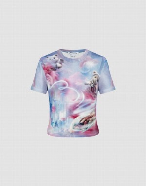 Multicolor Urban Revivo Printed Crew Neck Skinny Women's T-Shirts | XPYUQB-407