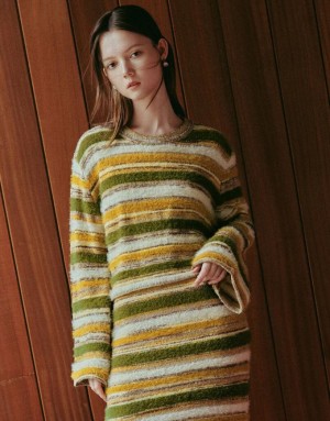 Multicolor Urban Revivo Striped Crew Neck Knitted Women's Cardigan | VTSKDQ-421