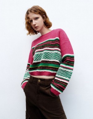 Multicolor Urban Revivo Striped Crew Neck Women's Sweaters | OFJVEP-048