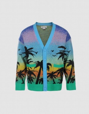 Multicolor Urban Revivo Tropical Pattern Knitted Men's Cardigan | HVOLRS-812