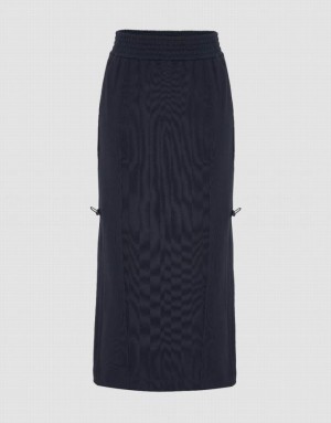 Navy Urban Revivo Elastic Waist Straight Midi Women's Skirts | KLNTYJ-723