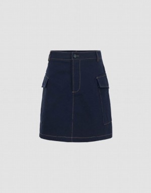 Navy Urban Revivo Mini A-Line Women's Skirts | OVMEFW-873