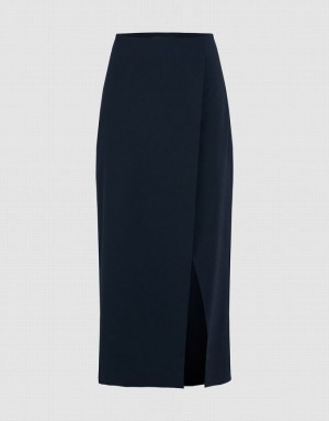 Navy Urban Revivo Split Hem Straight Midi Women's Skirts | ZXKTDG-930