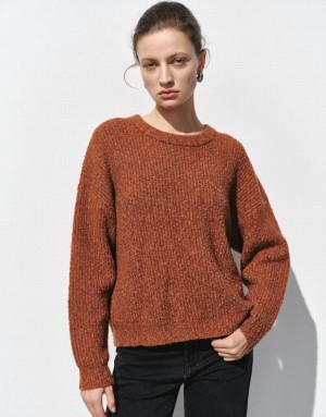 Orange Urban Revivo Crew Neck Loose Women's Sweaters | MWVRTQ-295