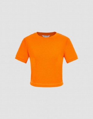 Orange Urban Revivo Crew Neck Skinny Women's T-Shirts | ZMIAOR-617