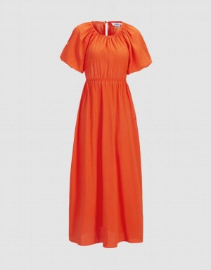 Orange Urban Revivo Cut Out Back Puff Sleeve Maxi Women's Maxi Dress | VAOYFH-421