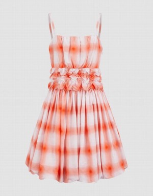 Orange Urban Revivo Gingham A-Line Cami Women's Dress | YKFXQN-158