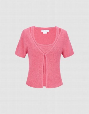 Pink Urban Revivo 2 In 1 Knitted Women's Cardigan | BUVHDZ-716