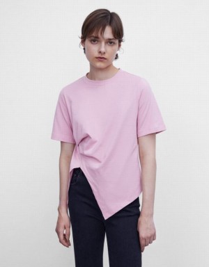 Pink Urban Revivo Asymmetrical Women's T-Shirts | MBLFPE-904