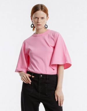 Pink Urban Revivo Batwing Sleeve Women's T-Shirts | NCBDQU-367