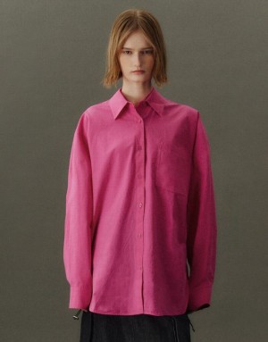 Pink Urban Revivo Button Up Loose Women's Shirts | VOCGTR-012