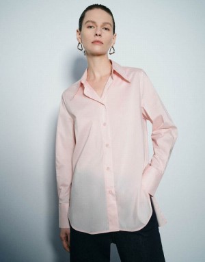 Pink Urban Revivo Button Up Straight Women's Shirts | IBKSCQ-028