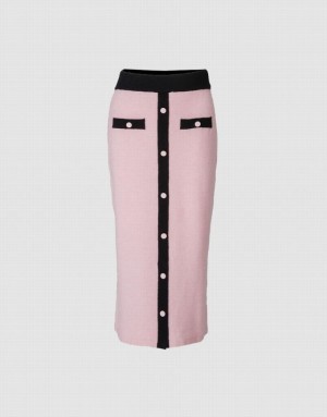 Pink Urban Revivo Contrast Color Knitted Women's Skirts | FALDOU-153