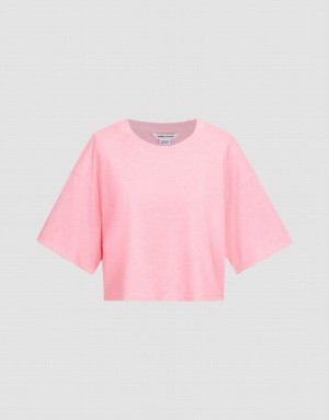 Pink Urban Revivo Crew Neck Loose Women's T-Shirts | AEWHFQ-973