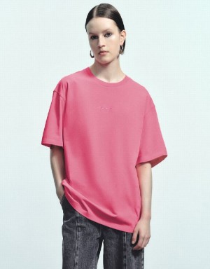 Pink Urban Revivo Crew Neck Loose Women's T-Shirts | DIRPTC-148