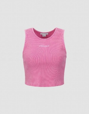 Pink Urban Revivo Crew Neck Women's Tank Top | PJMHFK-579