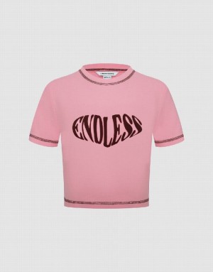 Pink Urban Revivo Endless Printed Crew Neck Skinny Women's T-Shirts | NQBHCW-913