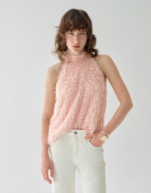 Pink Urban Revivo Fluffy Women's Tank Top | RHXZBO-937