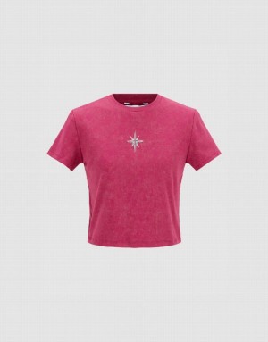 Pink Urban Revivo Hexagram Printed Crew Neck Skinny Women's T-Shirts | ECOWFN-153