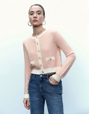 Pink Urban Revivo Knitted With Faux Pearl Buttons Women's Cardigan | YXLMCV-641