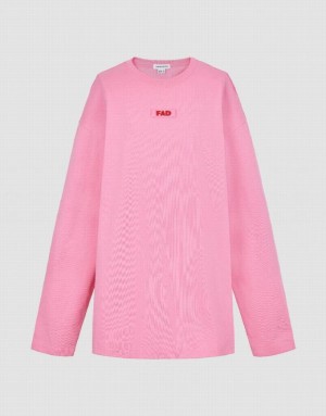 Pink Urban Revivo Letter Printed Crew Neck Loose Women's T-Shirts | RPTJXE-634