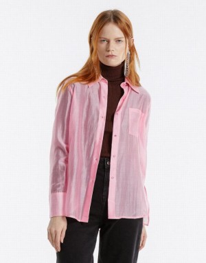 Pink Urban Revivo Patch Pocket Women's Shirts | KOIRQX-875