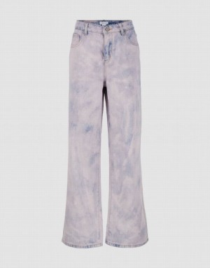 Pink Urban Revivo Printed Wide-Leg Women's Jeans | MPILBH-584