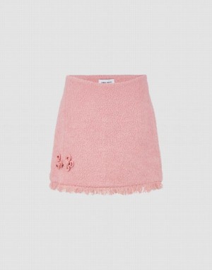 Pink Urban Revivo Raw Hem Tweed Mini A-Line Women's Skirts | QWOYBZ-618