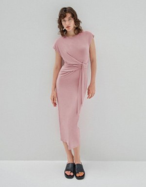 Pink Urban Revivo Sleeveless Crew Neck Skinny Women's Dress | BSLJPY-809