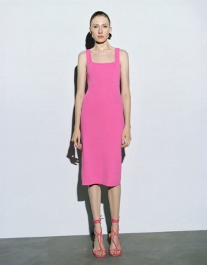 Pink Urban Revivo Sleeveless Square-cut Collar Women's Knitted Dress | DEOPGA-396