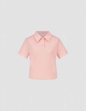 Pink Urban Revivo Standard Sleeve Straight Women's Polo Shirts | BVFOIM-607