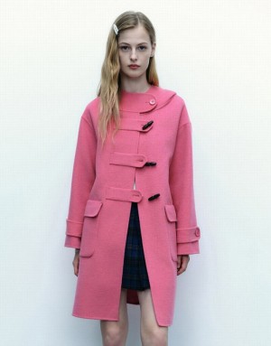 Pink Urban Revivo Straight Longline Woolen Women's Coats | NYAGHI-860