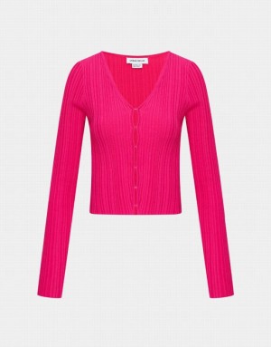 Pink Urban Revivo Textured Rib Knit Women's Cardigan | LXYZKJ-846