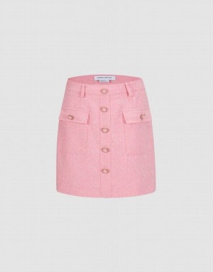 Pink Urban Revivo Textured With Buttons Women's Skirts | BAGJCT-806