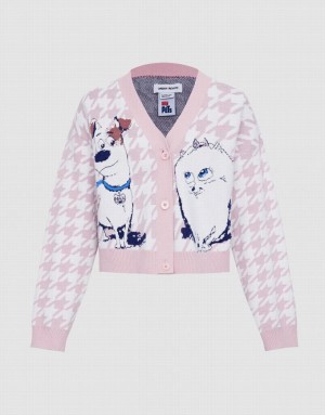 Pink Urban Revivo The Secret Life Of Pets Houndstooth Women's Cardigan | IONPFZ-569