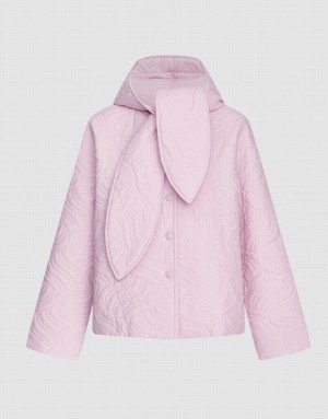 Pink Urban Revivo Tie Front Hooded Textured Winter Women's Coats | SIWKGJ-601