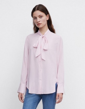 Pink Urban Revivo Tie Up Bow Flowy Women's Shirts | MSRDLZ-817