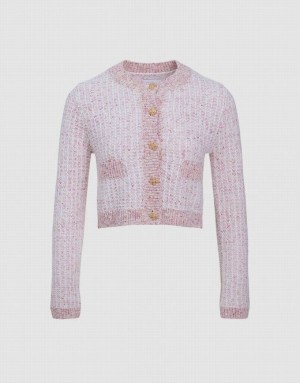 Pink Urban Revivo Tweed Button Up Women's Cardigan | NRGTLO-801