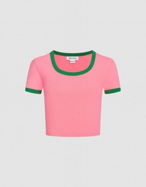 Pink Urban Revivo U Neck Skinny Women's T-Shirts | KSYBNE-814