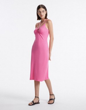 Pink Urban Revivo With Ring Detail Women's Knitted Dress | UXAWHM-829