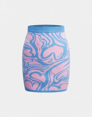 Pink / Blue Urban Revivo Heart Jacquard Knitted Women's Skirts | EJCKFR-294