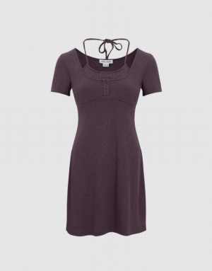 Purple Urban Revivo 2 In 1 U Neck Skinny Women's Dress | GRSAFP-954