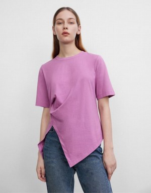 Purple Urban Revivo Asymmetric Crew Neck Regular Women's T-Shirts | ZJHVRX-536