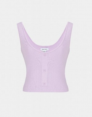 Purple Urban Revivo Button Front Sleeveless Knit Women's Tank Top | XHQCSA-193