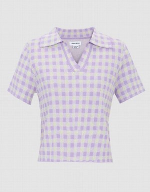 Purple Urban Revivo Checkered Short Sleeve Knitted Top Women's Cardigan | PTBYGE-847